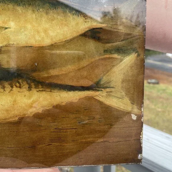 RARE Antique Victorian Flue Cover Fish Trade Advertise Nautical Glass Lithograph